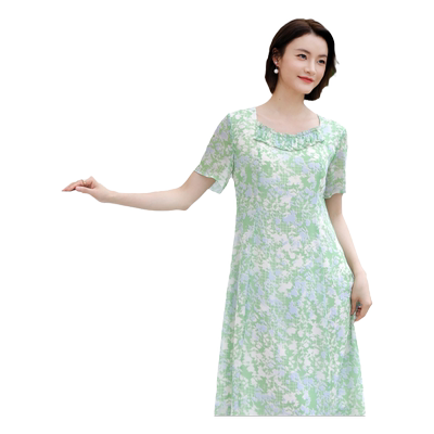 佐尔美气质U领碎花100%桑蚕丝真丝连衣裙女E32LS99