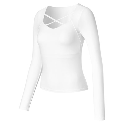 女领口交叉细带长袖T恤BRA