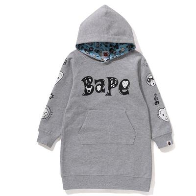 卡通爱心字母连帽长款卫衣裙BAPE