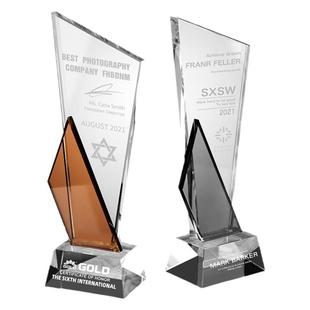 彩色水晶奖杯定制刻字创意优秀员工企业年会颁奖刀型水晶奖牌定做