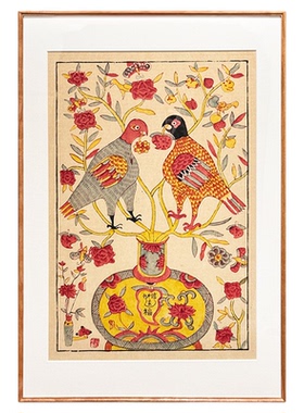 伽罗生活 四川夹江年画《元亨利贞》新中式版画客厅挂画玄关装饰