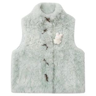 织物猪 青提薄荷 薄荷曼波风毛绒马甲外套女秋冬宽松无袖叠穿背心