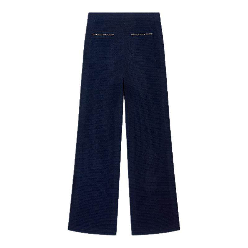 CRUSH Collection早秋新款休闲洋气羊毛宽松高腰直筒长裤直筒裤女