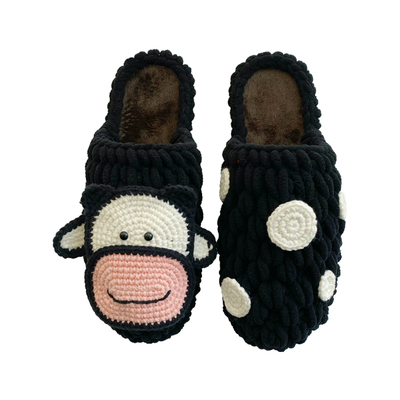 可爱小奶牛手工钩针钩织毛线拖鞋
