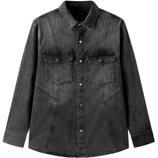 gxg.jeans男装 黑色分割设计时尚水洗翻领牛仔夹克外套男25春新品