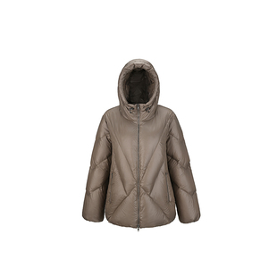 MEACHEAL米茜尔冬季新款浅茶棕色时尚休闲连帽羽绒服外套