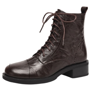 星期六短靴女款英伦风2025新款秋黑色粗跟单靴西部牛仔短靴瘦瘦靴