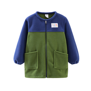 儿童摇粒绒罩衣秋冬男童中大童长袖防脏罩衫女童吃饭儿童外穿护衣