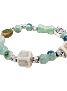 手链新中式森系民族古风首饰景德镇陶瓷小饰品学生串珠10元3条