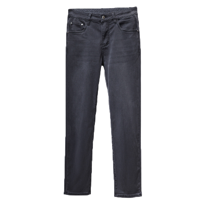 三角标深黑灰色修身弹力牛仔裤男