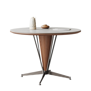 奥古斯特 包豪斯餐桌家用小户型2026新款中古风实木岩板餐桌圆形