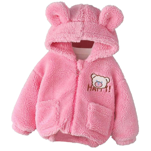 2024加绒加厚一岁女宝宝冬装男儿童外套新款珊瑚绒羊羔绒保暖棉服
