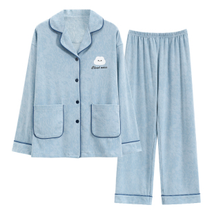 都市丽人纯棉睡衣女春夏秋款带胸垫长袖套装2025新款家居服可外穿