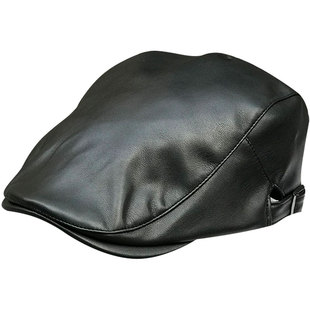 气质软皮红色鸭舌帽女春秋冬贝雷帽PU前进帽出游百搭时尚潮流帽子