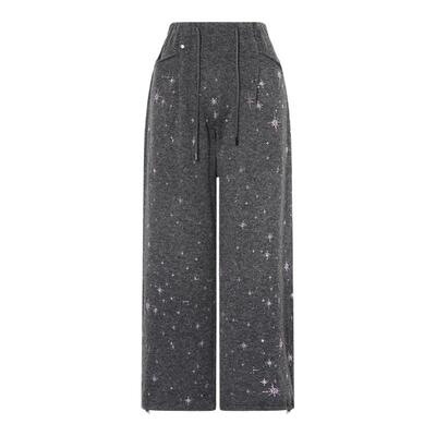 TCH格调灰星星粉钻秋冬加厚烫钻慵懒弯刀阔腿休闲裤女T75D20E1156