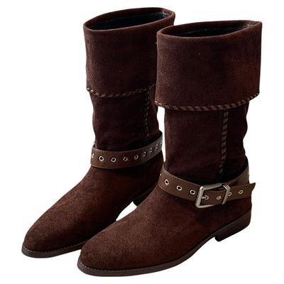 曼斯贝勒绒面尖头西部靴中筒靴