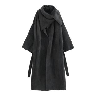 AZure法式复古仿貂绒毛衣堆堆领加厚大开衫软糯亲肤长款大衣2024