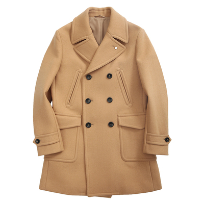 秋冬海军双排扣派克澳洲羊毛大衣