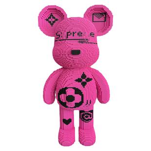 超大粉紫暴力熊益智积木成人高难度拼图装玩具流体大白熊客厅摆件