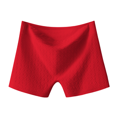 芬腾红色内裤女纯棉高腰平角短裤