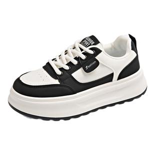 踩屎感真皮厚底小白鞋女春夏季2025新款软底黑白熊猫运动板鞋34码