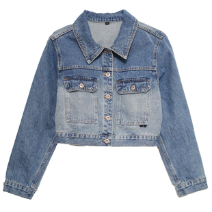 ohmyloli 复古水洗丹宁色利落短版做旧磨白牛仔外套