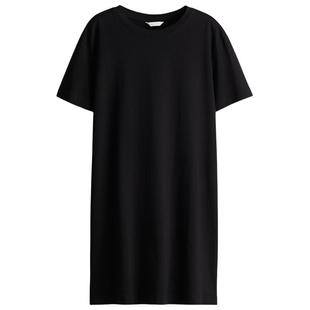 HM女装连衣裙春季纯棉圆领短袖简约休闲舒适T恤式连身裙1278156