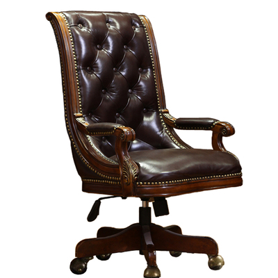 美式实木真皮电脑椅办公椅老板椅
