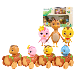 奥迪双钻萌鸡小队丛林火车卡按就跑套装朵朵大宇欢欢麦奇儿童玩具