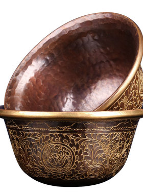 尼泊尔手工紫铜雕花供水碗供水杯