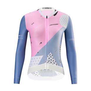 XINTOWN新款长袖骑行服粉芳华竞技骑行服女套装公路车骑行服透气