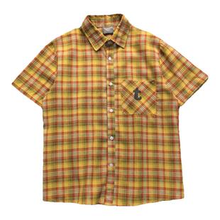 夏天复古日系黄格子衬衫男短袖休闲衬衣夏季多巴胺黄色格纹上衣