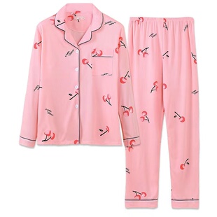 春秋长袖睡衣女纯棉开衫秋冬季宽松韩版ins风可外穿家居服月子服