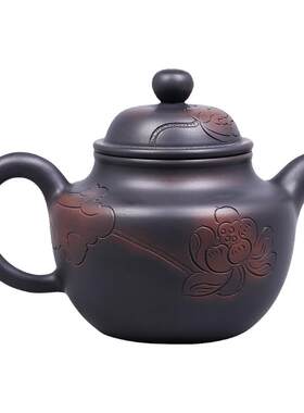 建水紫陶手工雕刻功夫茶壶280ml