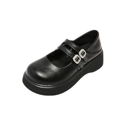 三福乐福鞋秋季韩系双条带厚底玛丽珍鞋圆头粗跟女鞋844707