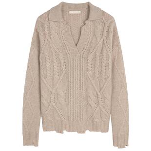 GOBI戈壁秋冬V领套头长袖复古上衣纯色羊绒女士针织衫毛衣WK758