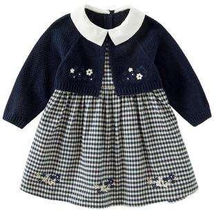 戴维贝拉儿童毛衣连衣裙2026春装女童假两件针织裙宝宝长袖厚裙子