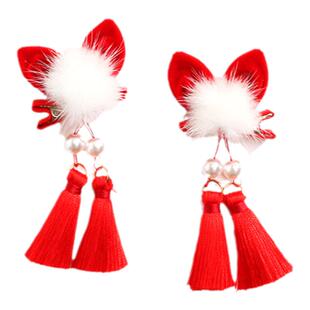 黄小妞秋冬中国风宝宝发夹 貂毛球儿童流苏新年古风汉服头饰 发夹