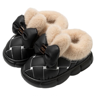 毛茸茸蝴蝶结儿童棉拖鞋女童冬季2025新款外穿防滑保暖包跟棉拖女