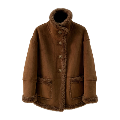 两面穿宽松立领羊羔毛皮毛一体女