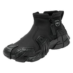 马丁靴男鞋春季高帮防水防滑耐磨运动一脚蹬黑色工装休闲工作潮鞋