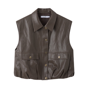 【商场同款】LILY2025新款复古工装无袖翻领收腰通勤马甲背心女