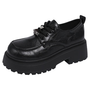 真皮厚底乐福鞋女单鞋2026春季新款皮面防水黑色粗跟增高JK小皮鞋