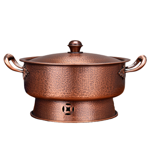 插电铜火锅老式纯铜锅家用火锅专用锅炖锅鸳鸯锅紫铜火锅加厚老式