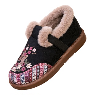 老北京棉女鞋女士老人棉鞋女款妈妈布鞋奶奶棉拖鞋绣花毛毛鞋冬鞋