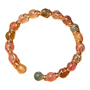 OkFineyard天然碧玺串珠素圈戒指女小众设计转好运水晶开口食指环