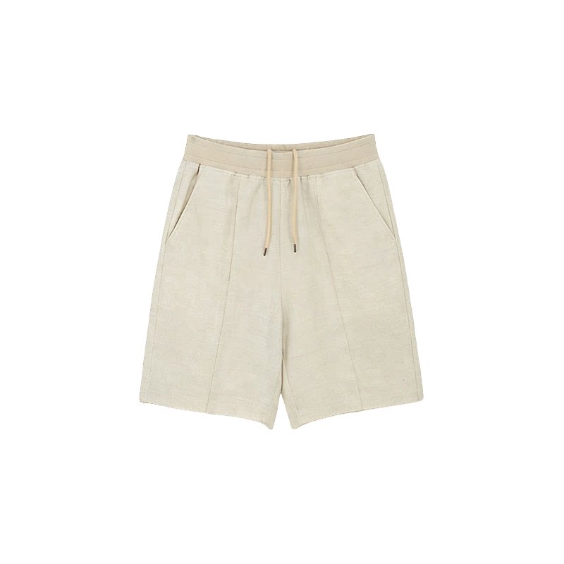 棉麻肌理简约通勤男士直筒四分裤