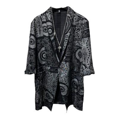 不规则印花免烫痞帅七分袖西装