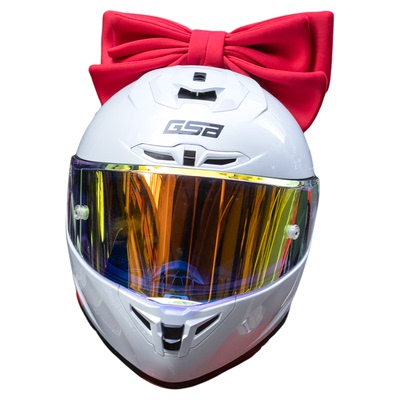 gsb361头盔摩托车红蝴蝶结女生机车骑行复古个性可爱巡航白色全盔