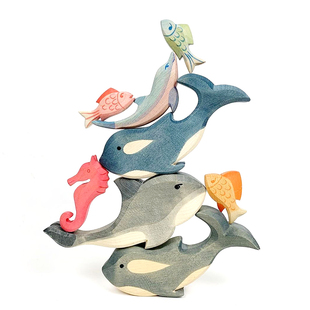 手绘实木小动物纯手工玩偶木头摆件华德福森林海洋过家家场景摄影